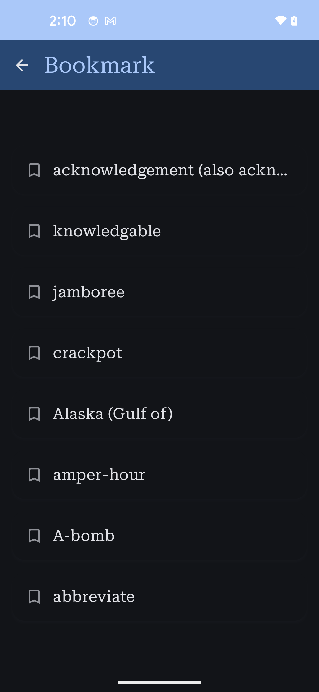 Bookmark Screen